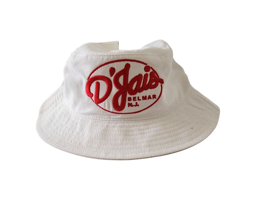 D'Jais White w/ Red Logo Bucket Hat